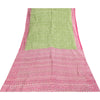 Sanskriti Vintage Sarees Green & Pink Pure Silk Printed Sari 5+yd Craft Fabric