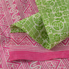 Sanskriti Vintage Sarees Green & Pink Pure Silk Printed Sari 5+yd Craft Fabric