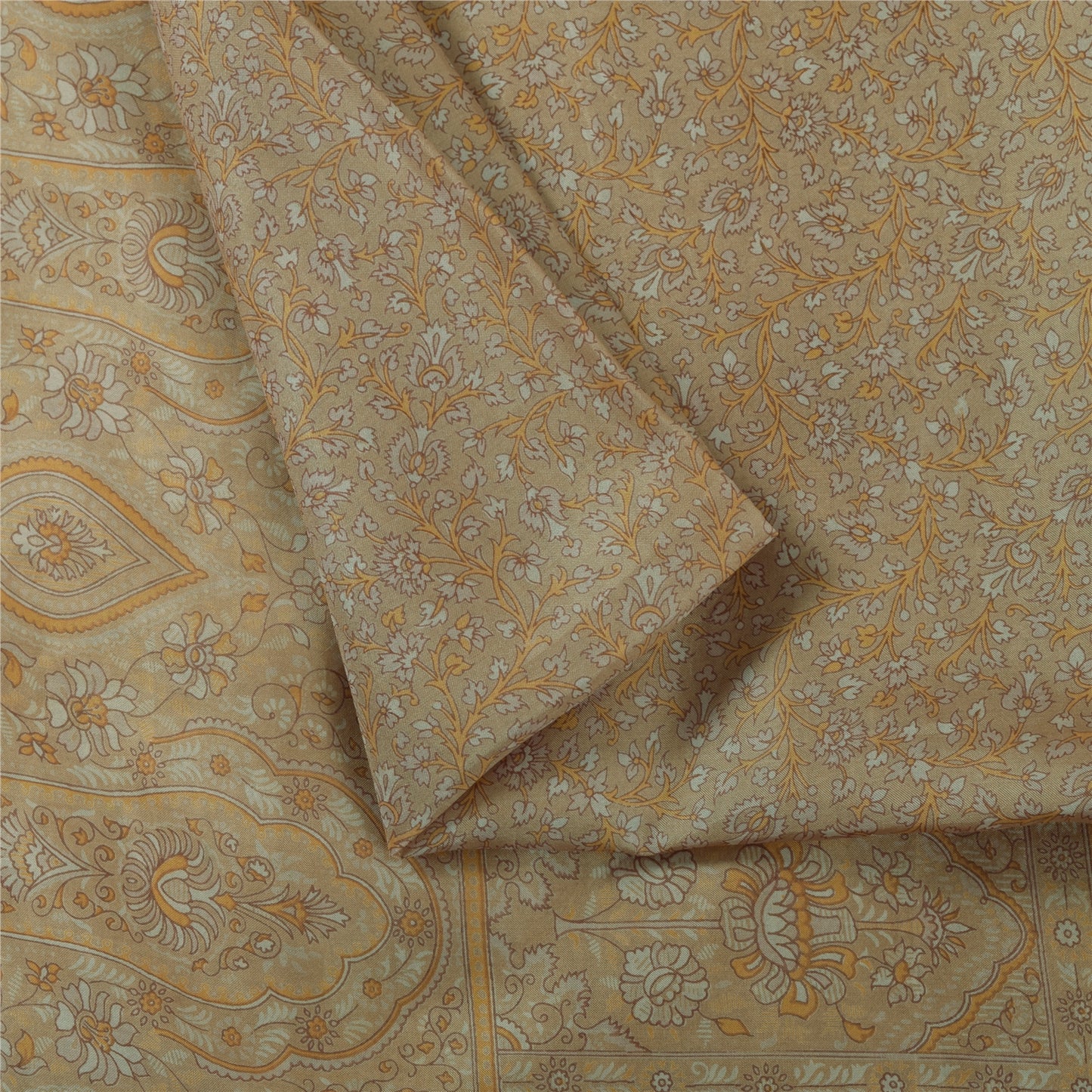 Санскритские винтажные сари кремового цвета с зари-каймом 100% чистый шелк с принтом сари 6 ярдов ткань