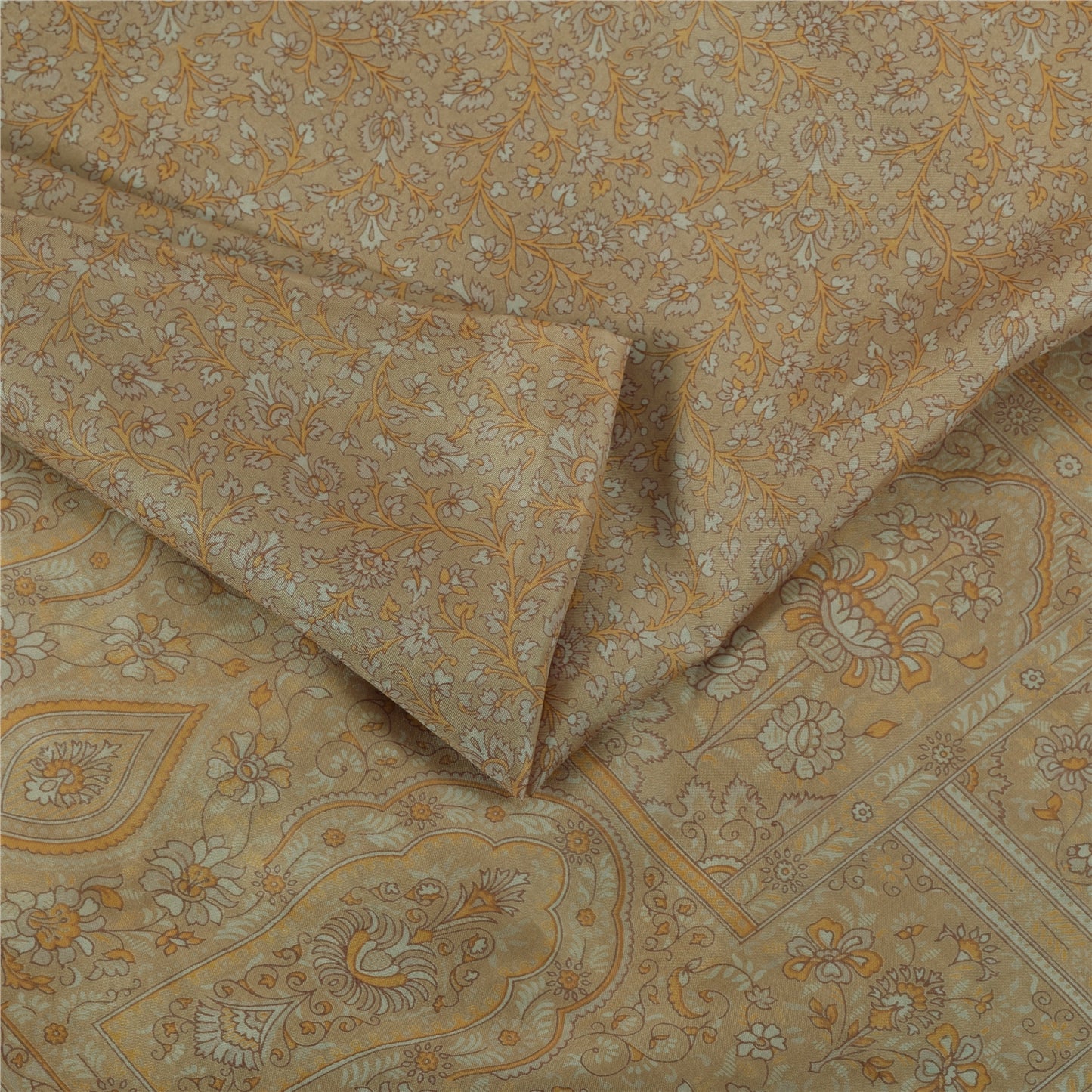 Санскритские винтажные сари кремового цвета с зари-каймом 100% чистый шелк с принтом сари 6 ярдов ткань