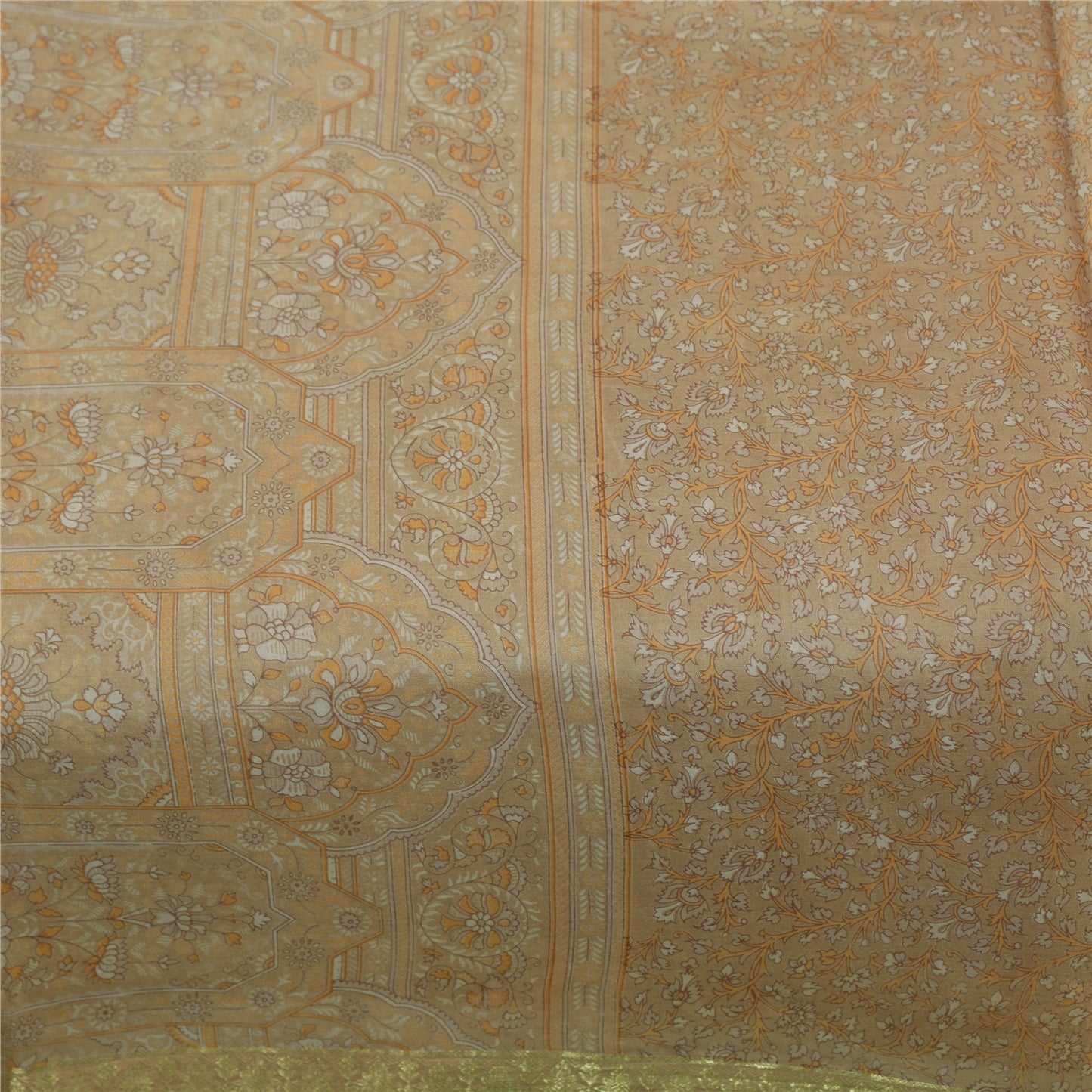 Санскритские винтажные сари кремового цвета с зари-каймом 100% чистый шелк с принтом сари 6 ярдов ткань