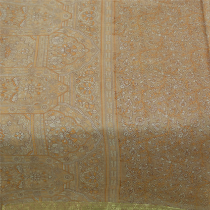 Санскритские винтажные сари кремового цвета с зари-каймом 100% чистый шелк с принтом сари 6 ярдов ткань