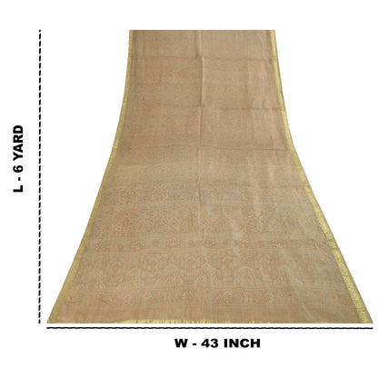 Санскритские винтажные сари кремового цвета с зари-каймом 100% чистый шелк с принтом сари 6 ярдов ткань