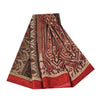Sanskriti Vintage Sarees Peach & Red Pure Silk Printed Sari 5+yd Craft Fabric