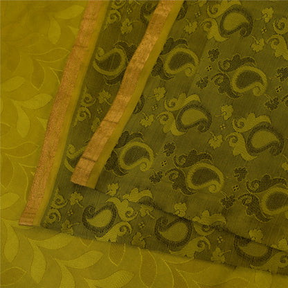 Sanskriti Vintage Sarees Green 100% Pure Silk Printed Sari 5+yd Craft Fabric