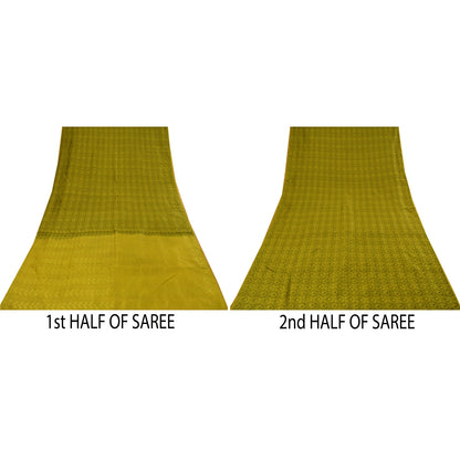Sanskriti Vintage Sarees Green 100% Pure Silk Printed Sari 5+yd Craft Fabric