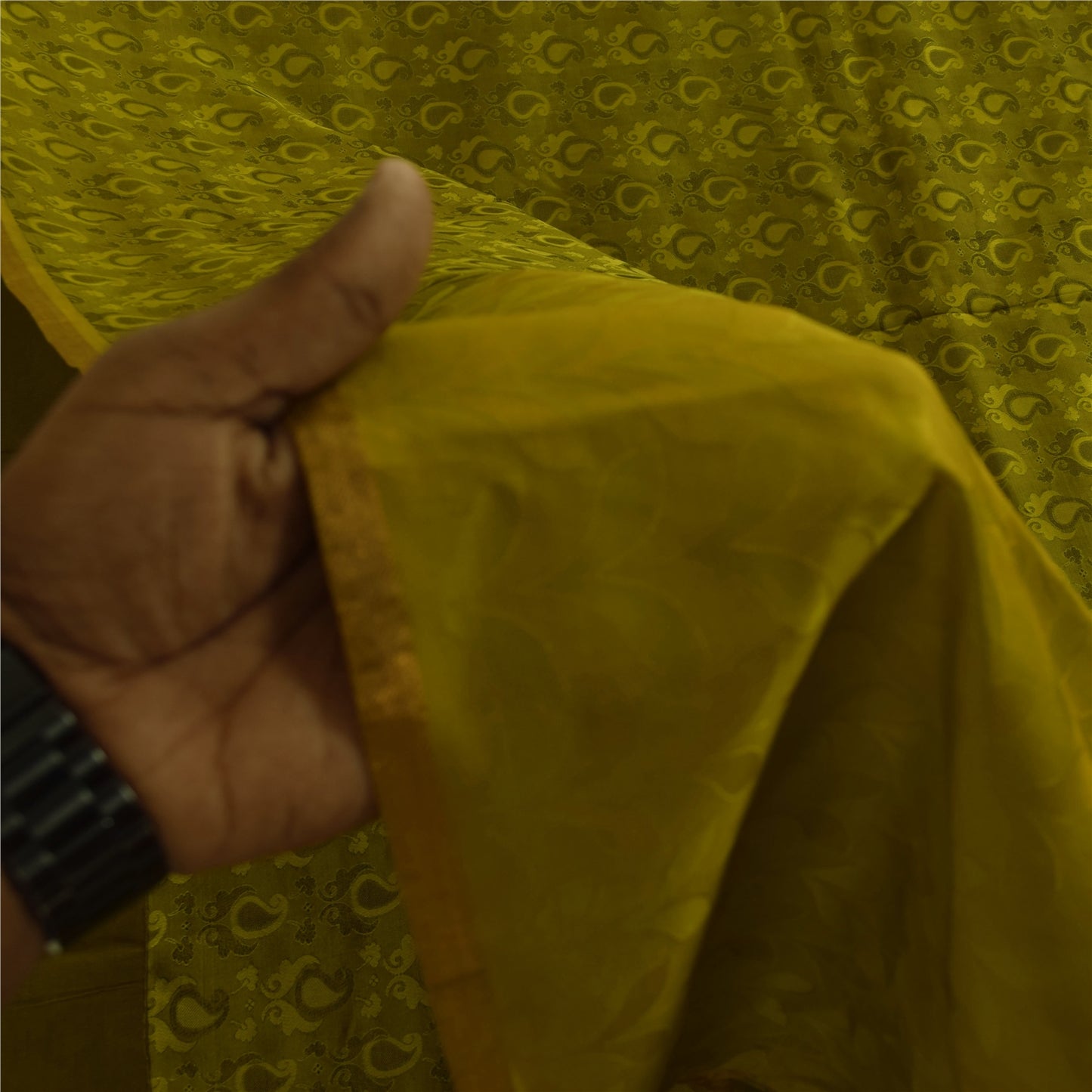 Sanskriti Vintage Sarees Green 100% Pure Silk Printed Sari 5+yd Craft Fabric