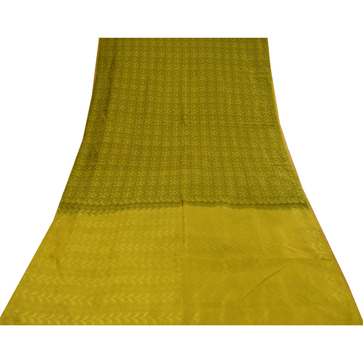 Sanskriti Vintage Sarees Green 100% Pure Silk Printed Sari 5+yd Craft Fabric