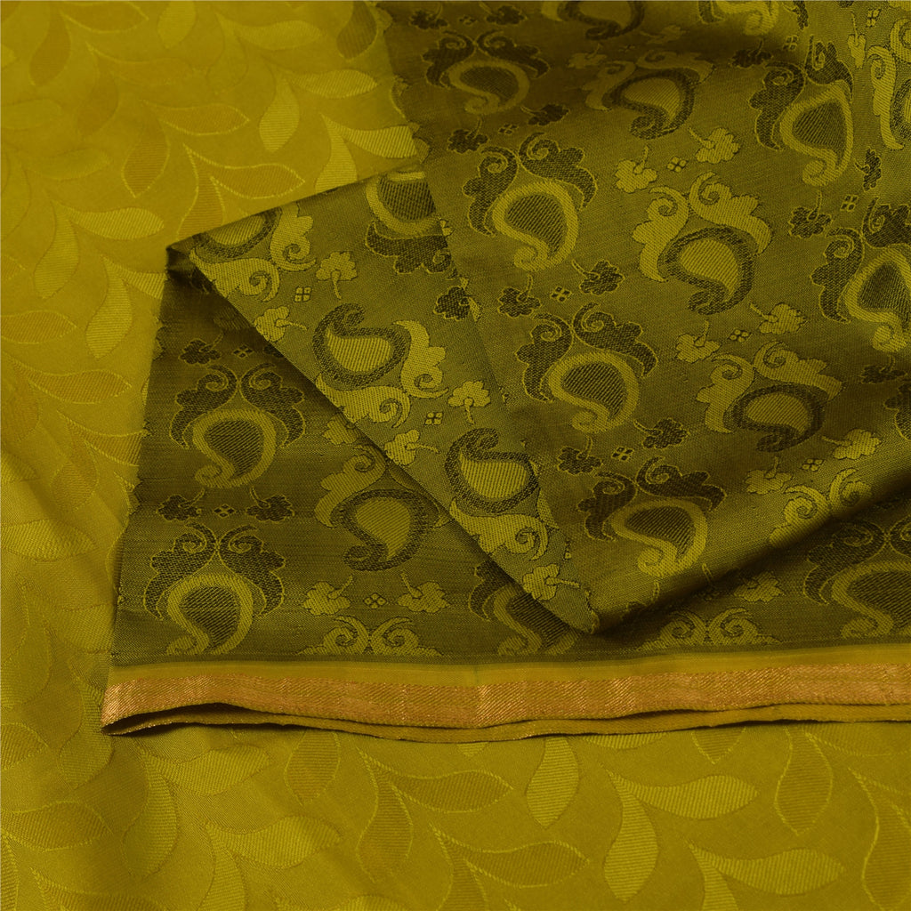 Sanskriti Vintage Sarees Green 100% Pure Silk Printed Sari 5+yd Craft Fabric