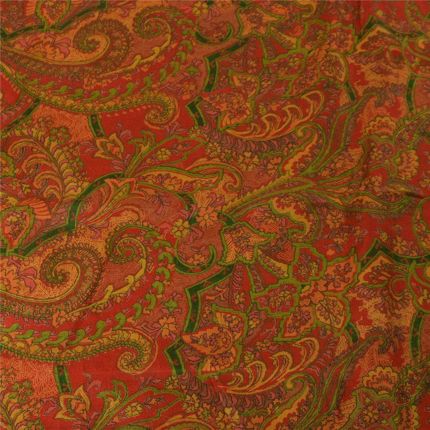 Sanskriti Vintage Sarees Orange Indisk Ren Silke Trykt Sari 6yd Håndværksstof