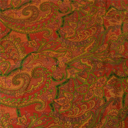 Sanskriti Vintage Sarees Orange Indisk Ren Silke Trykt Sari 6yd Håndværksstof