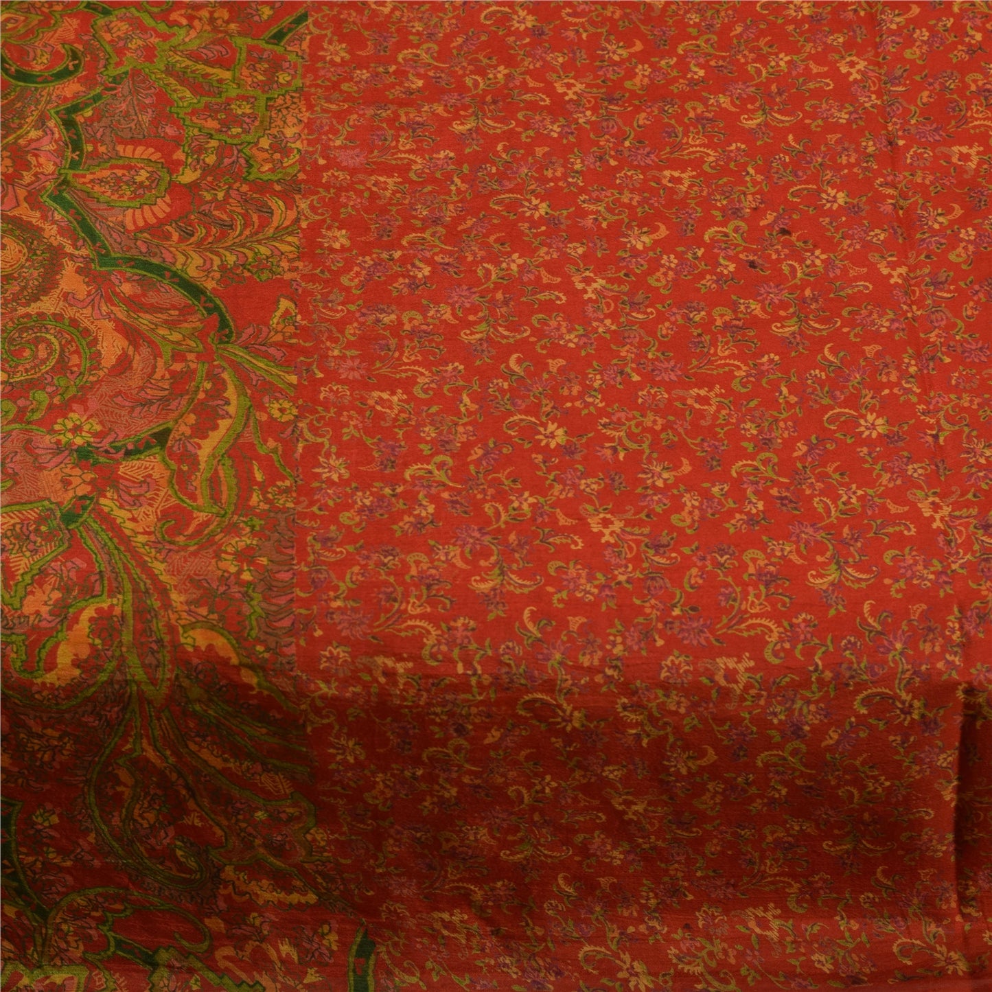 Sanskriti Vintage Sarees Orange Indisk Ren Silke Trykt Sari 6yd Håndværksstof