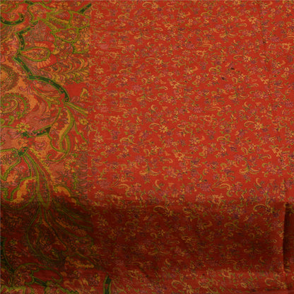 Sanskriti Vintage Sarees Orange Indisk Ren Silke Trykt Sari 6yd Håndværksstof