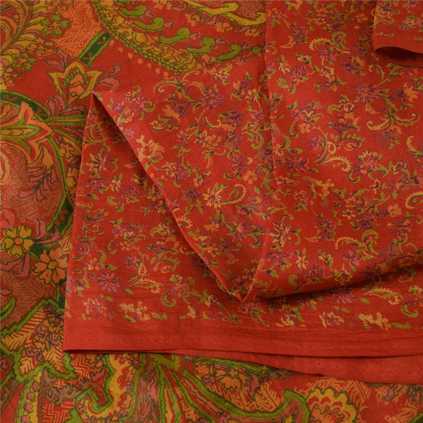Sanskriti Vintage Sarees Orange Indisk Ren Silke Trykt Sari 6yd Håndværksstof