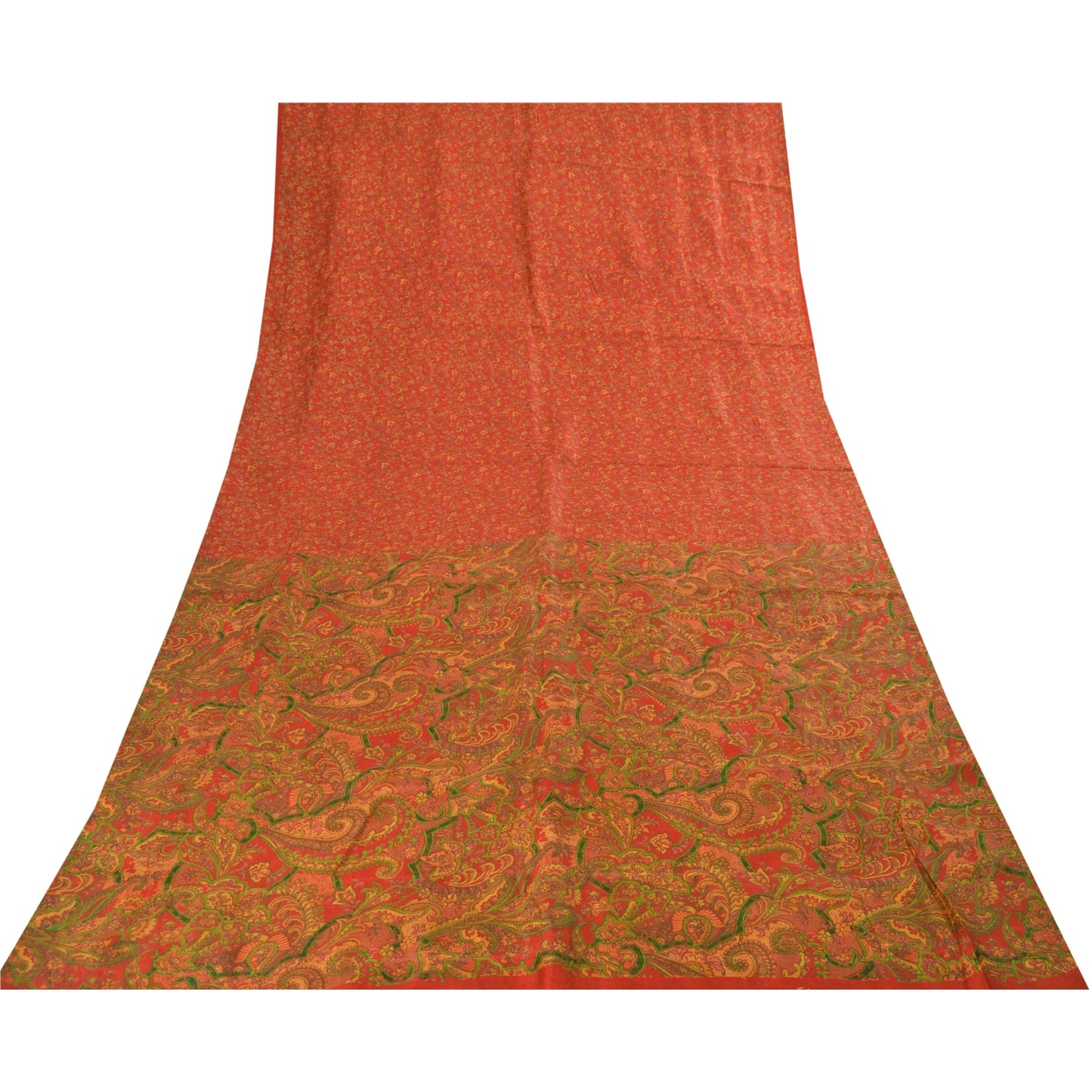 Sanskriti Vintage Sarees Orange Indisk Ren Silke Trykt Sari 6yd Håndværksstof