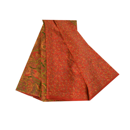 Sanskriti Vintage Sarees Orange Indisk Ren Silke Trykt Sari 6yd Håndværksstof