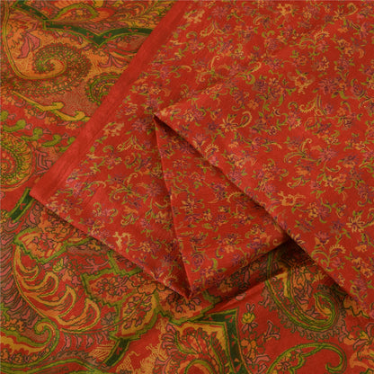 Sanskriti Vintage Sarees Orange Indisk Ren Silke Trykt Sari 6yd Håndværksstof