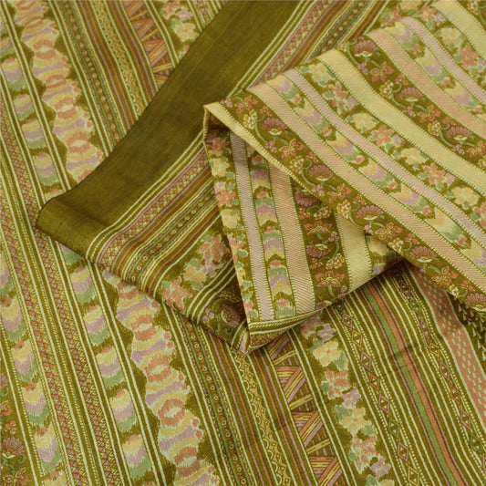 Sanskriti Vintage Sarees Multicolor 100%Pure Silk Printed Sari 6+yd Craft Fabric