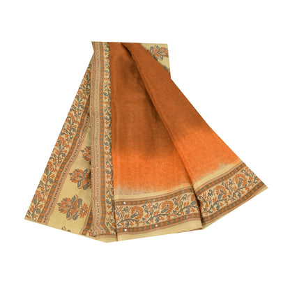 Sanskriti Vintage Sarier Brun Ren Silke Blomsterprintet Sari 5+ yard Håndværksstof