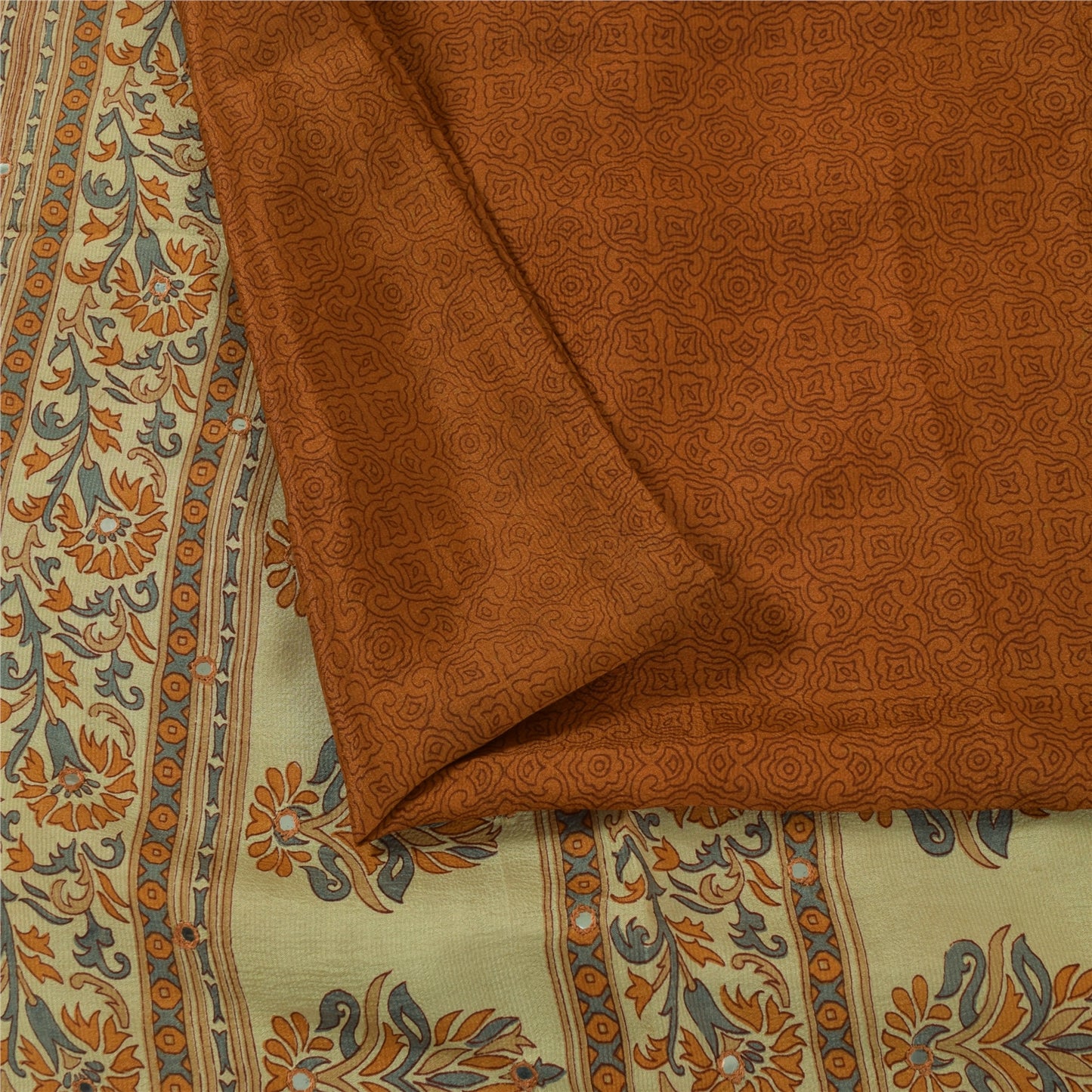 Sanskriti Vintage Sarier Brun Ren Silke Blomsterprintet Sari 5+ yard Håndværksstof