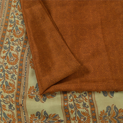 Sanskriti Vintage Sarier Brun Ren Silke Blomsterprintet Sari 5+ yard Håndværksstof