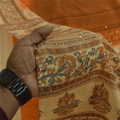 Sanskriti Vintage Sarier Brun Ren Silke Blomsterprintet Sari 5+ yard Håndværksstof