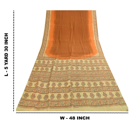 Sanskriti Vintage Sarier Brun Ren Silke Blomsterprintet Sari 5+ yard Håndværksstof