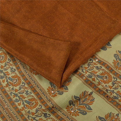 Sanskriti Vintage Sarier Brun Ren Silke Blomsterprintet Sari 5+ yard Håndværksstof