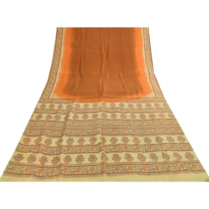 Sanskriti Vintage Sarier Brun Ren Silke Blomsterprintet Sari 5+ yard Håndværksstof