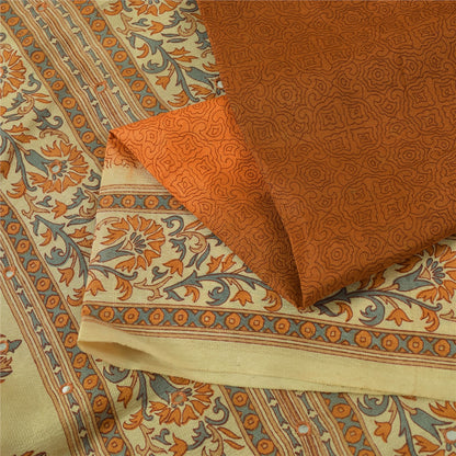 Sanskriti Vintage Sarier Brun Ren Silke Blomsterprintet Sari 5+ yard Håndværksstof
