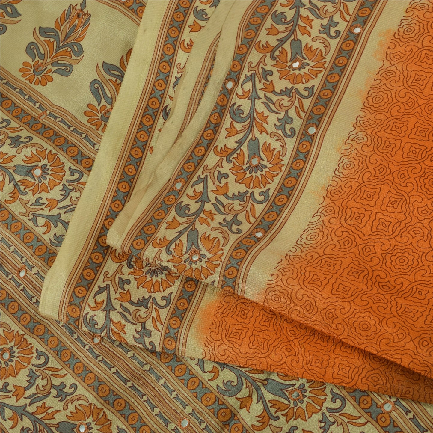 Sanskriti Vintage Sarier Brun Ren Silke Blomsterprintet Sari 5+ yard Håndværksstof