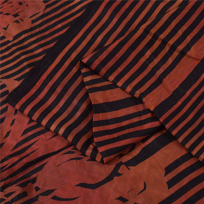 Sanskriti Vintage Sarees Red & Black Pure Silk Printed Sari 5+yd Craft Fabric