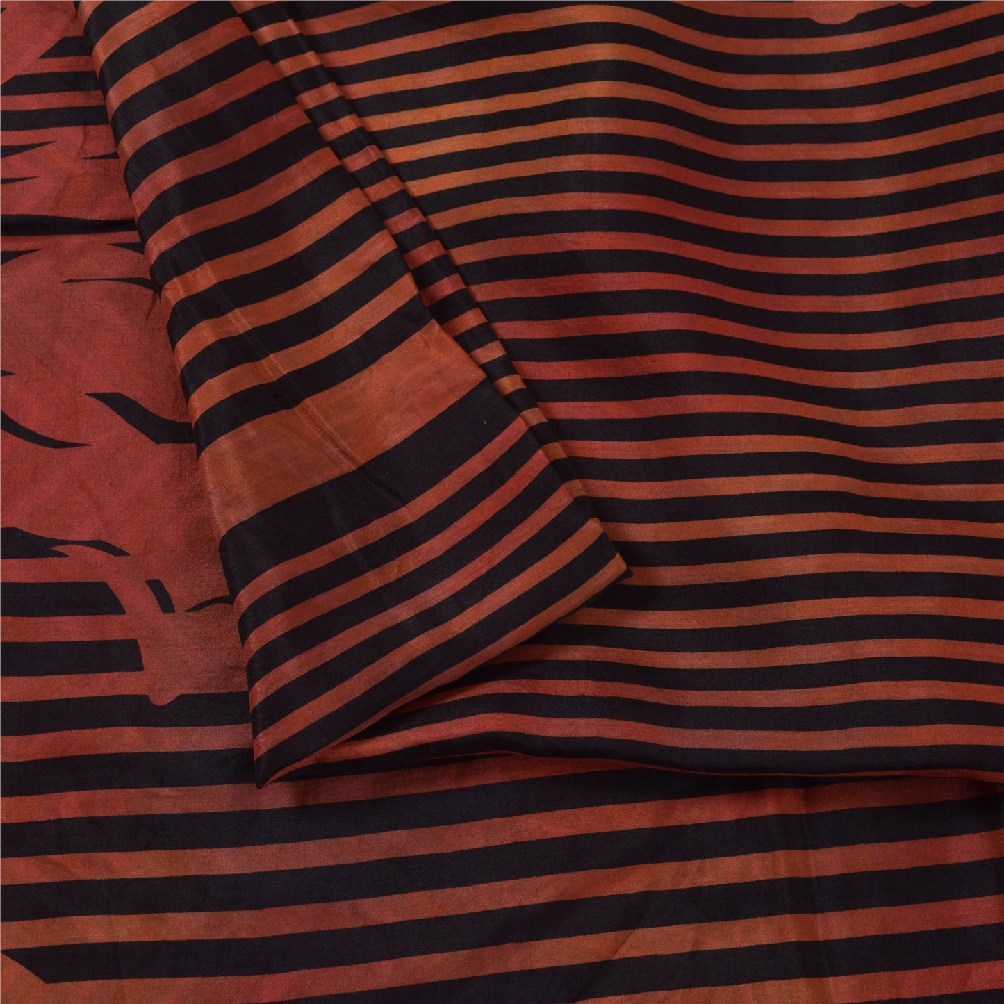 Sanskriti Vintage Sarees Red & Black Pure Silk Printed Sari 5+yd Craft Fabric