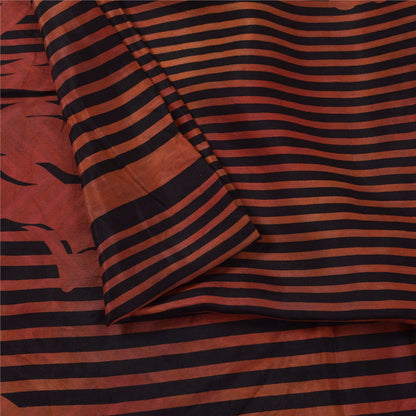Sanskriti Vintage Sarees Red & Black Pure Silk Printed Sari 5+yd Craft Fabric