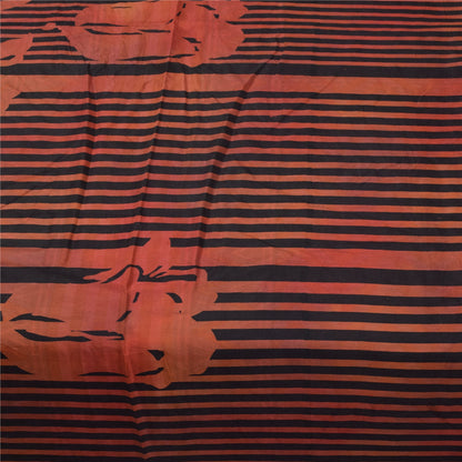 Sanskriti Vintage Sarees Red & Black Pure Silk Printed Sari 5+yd Craft Fabric