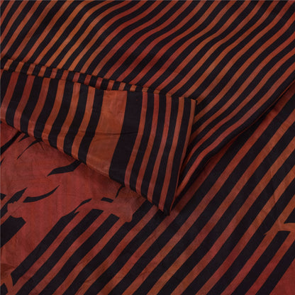Sanskriti Vintage Sarees Red & Black Pure Silk Printed Sari 5+yd Craft Fabric