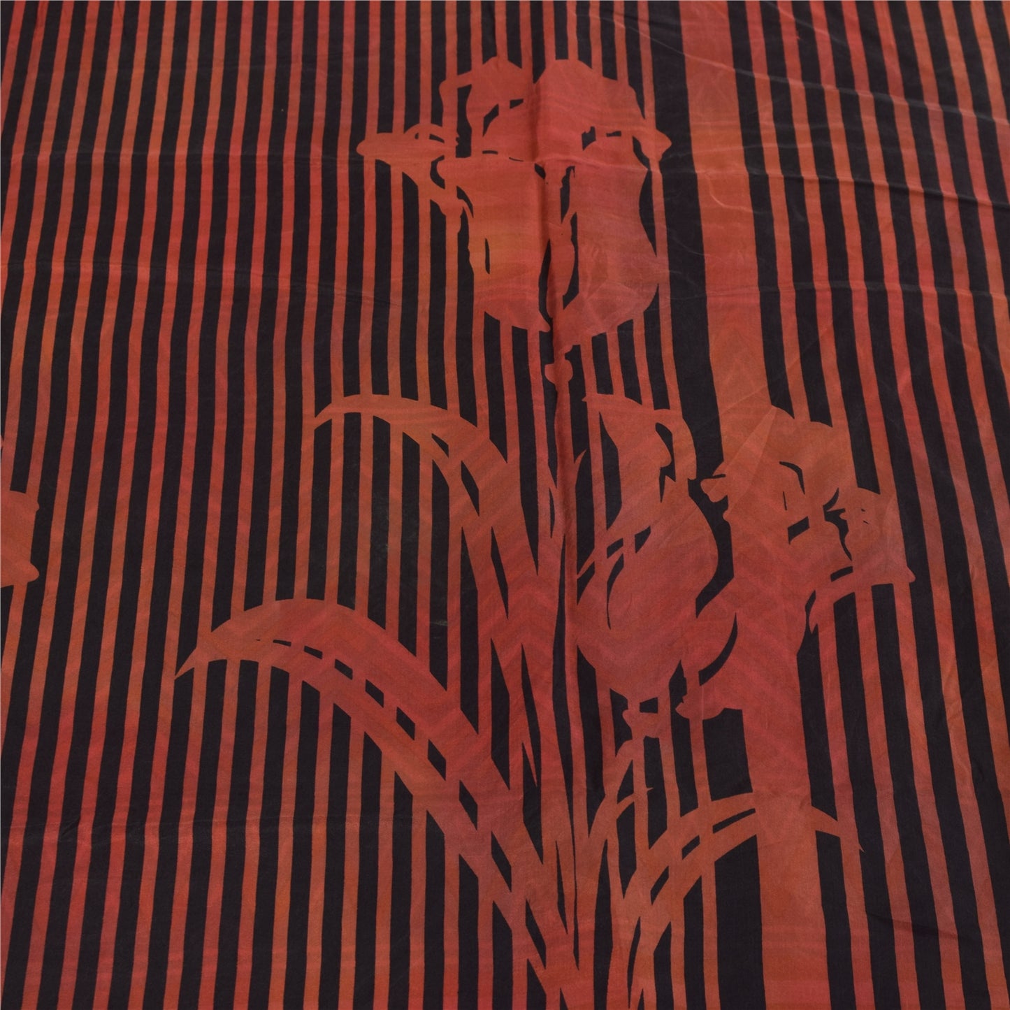 Sanskriti Vintage Sarees Red & Black Pure Silk Printed Sari 5+yd Craft Fabric