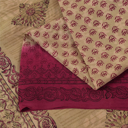 Sanskriti Vintage Sarees Peach Indian Pure Silk Printed Sari 6yd Craft Fabric