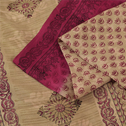 Sanskriti Vintage Sarees Peach Indian Pure Silk Printed Sari 6yd Craft Fabric