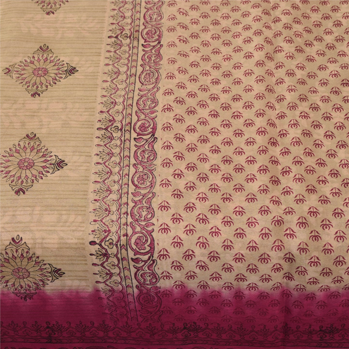 Sanskriti Vintage Sarees Peach Indian Pure Silk Printed Sari 6yd Craft Fabric