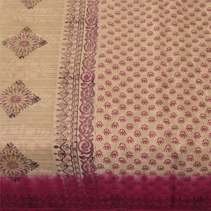 Sanskriti Vintage Sarees Peach Indian Pure Silk Printed Sari 6yd Craft Fabric