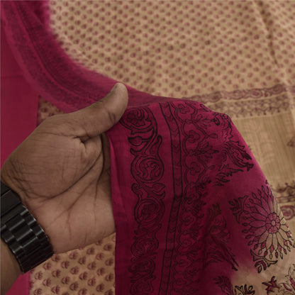 Sanskriti Vintage Sarees Peach Indian Pure Silk Printed Sari 6yd Craft Fabric