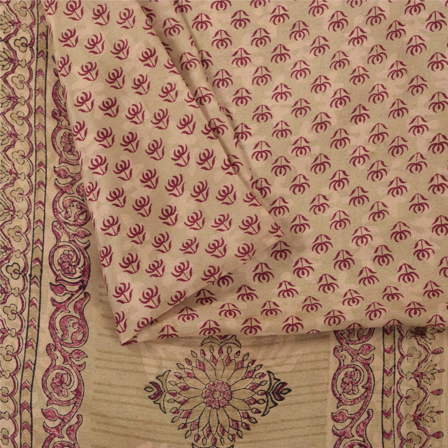 Sanskriti Vintage Sarees Peach Indian Pure Silk Printed Sari 6yd Craft Fabric