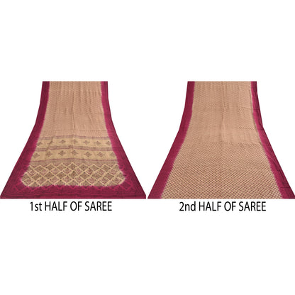 Sanskriti Vintage Sarees Peach Indian Pure Silk Printed Sari 6yd Craft Fabric