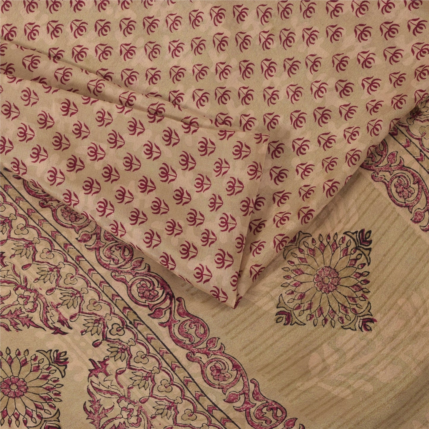 Sanskriti Vintage Sarees Peach Indian Pure Silk Printed Sari 6yd Craft Fabric