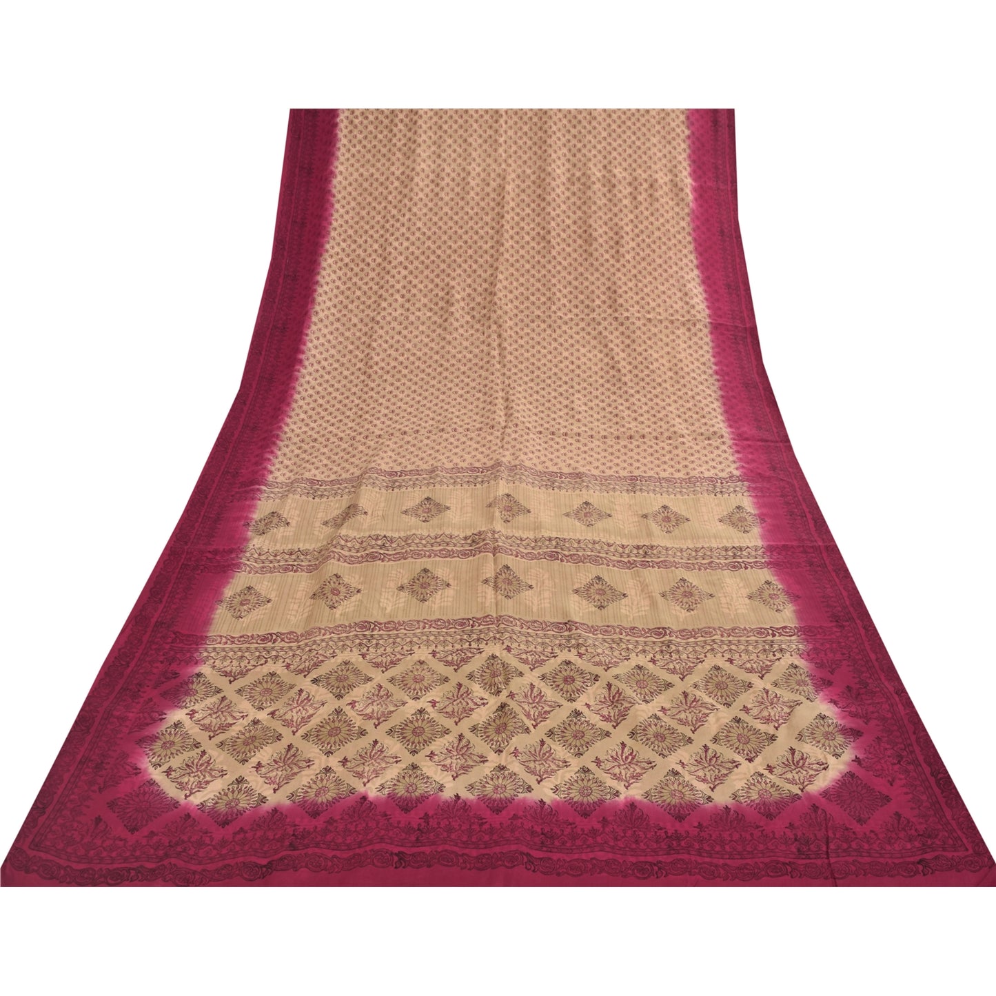 Sanskriti Vintage Sarees Peach Indian Pure Silk Printed Sari 6yd Craft Fabric