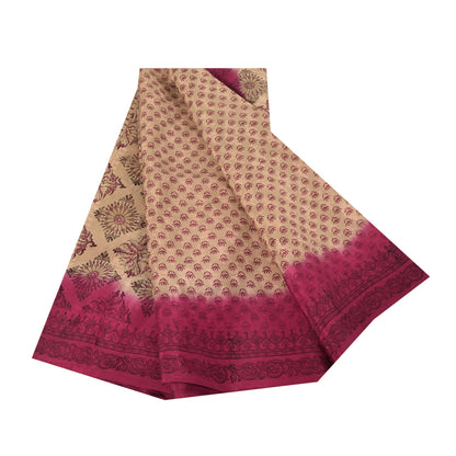 Sanskriti Vintage Sarees Peach Indian Pure Silk Printed Sari 6yd Craft Fabric