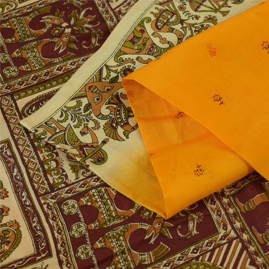 Sanskriti Vintage Sarees Gul Ren Silke Menneskedyrsprintet Sari 5+ yards Stof