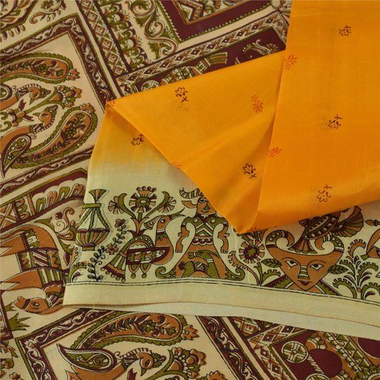 Sanskriti Vintage Sarees Gul Ren Silke Menneskedyrsprintet Sari 5+ yards Stof