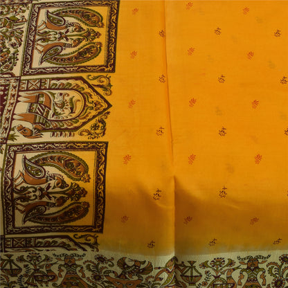 Санскритские винтажные сари из желтого чистого шелка с принтом людей и животных, ткань 5+ ярдов